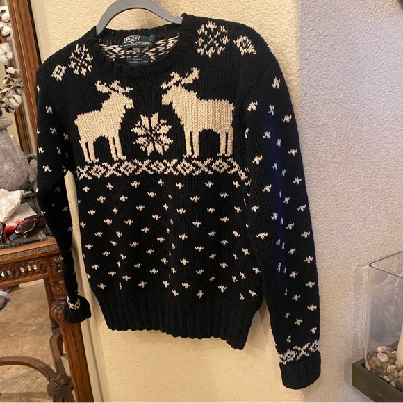 Vintage Polo by Ralph Lauren Women Nordic Reindeer 100% Wool Hand Knit Sweater-M - Picture 3 of 6